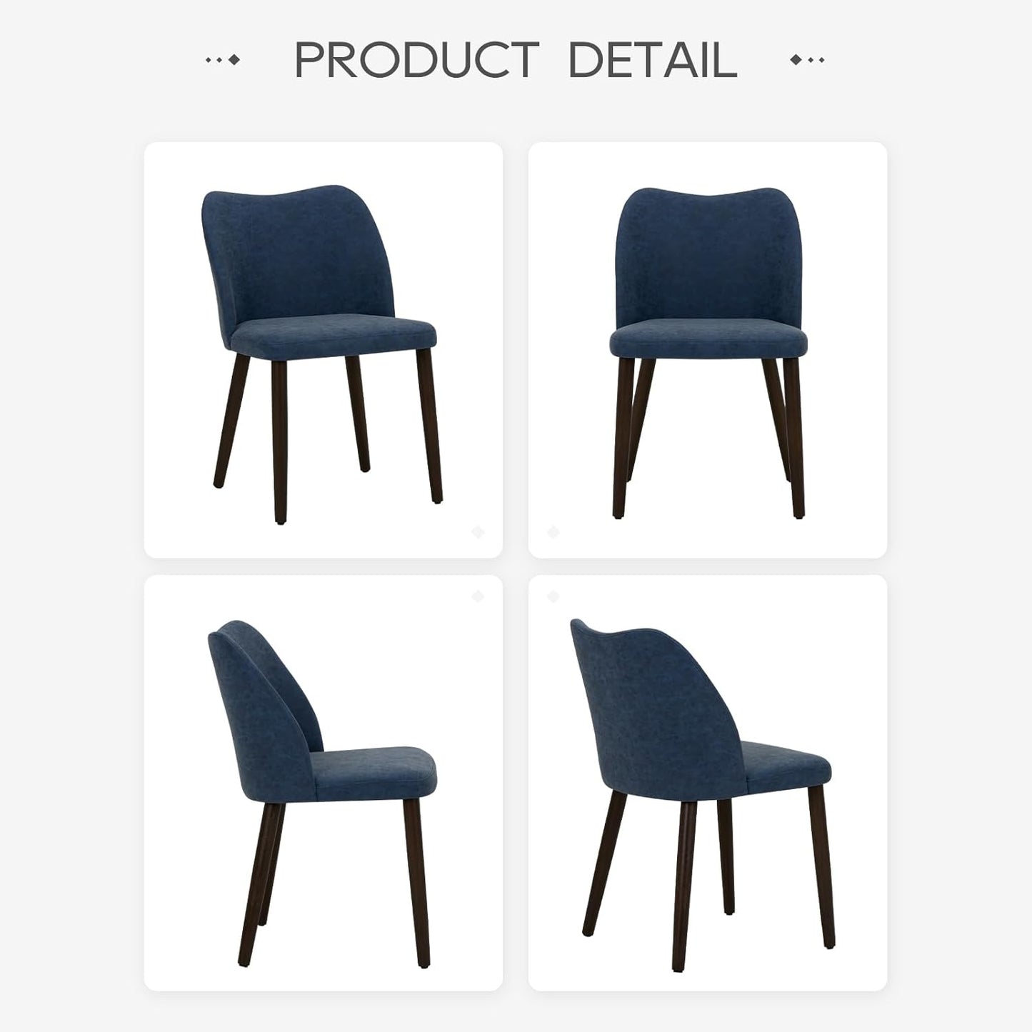COLAMY Upholstered Dining Chairs Set of 4, Modern PU Leather Dining Room Kitchen Side Chair with Padded Seat and Wood Legs Restaurant/Cafe, Blue
