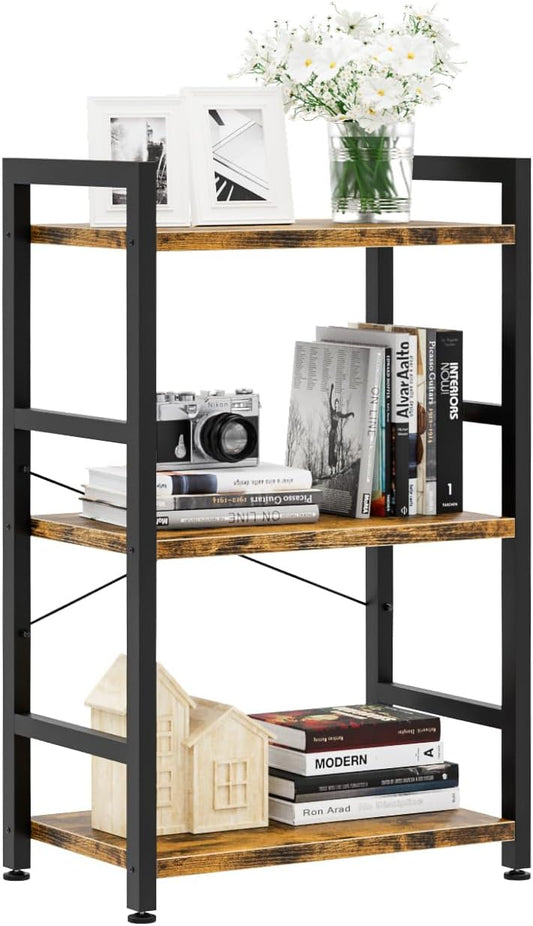 NUMENN 3 Tier Slim Bookshelf, Bookcase Shelf Storage Organizer, Modern Book Shelf for Bedroom, Living Room and Home Office, Vintage