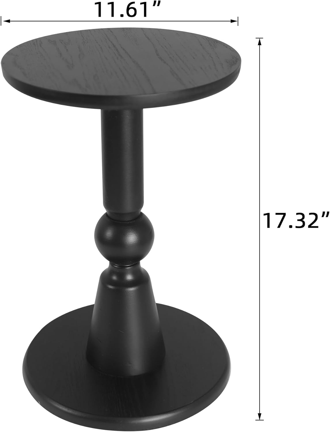 Round Side Table, 11.6 Inch Modern Accent End Table with Pedestal Base, Natural Wood (Black)