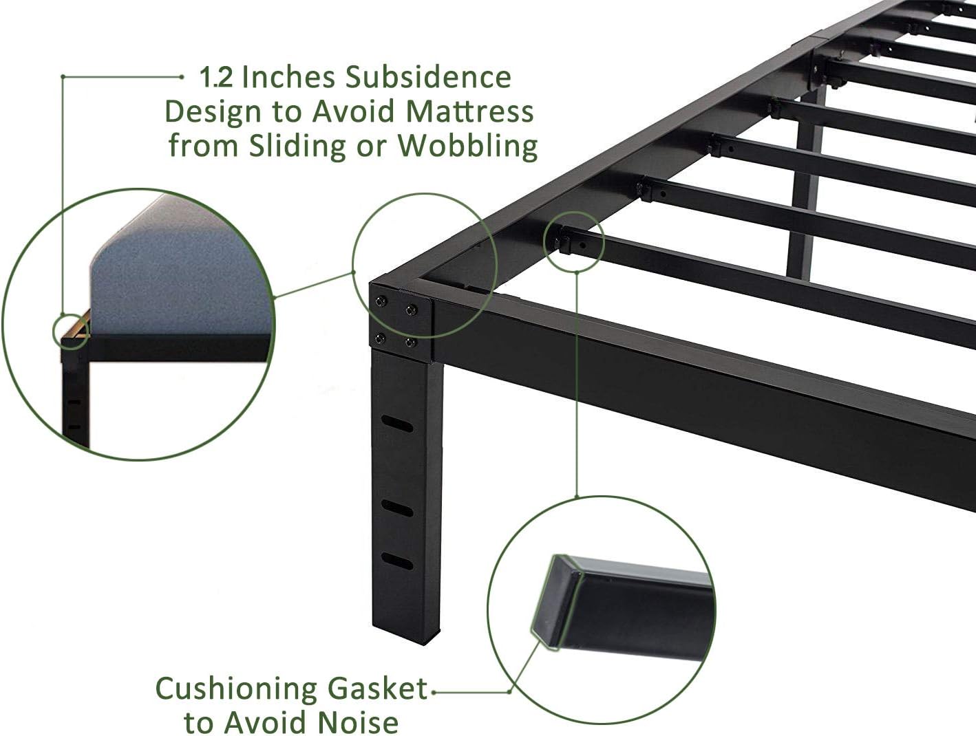 45MinST 18 Inch Platform Bed Frame/Easy Assembly Mattress Foundation / 3000lbs Heavy Duty Steel Slat/Noise Free/No Box Spring Needed,Queen