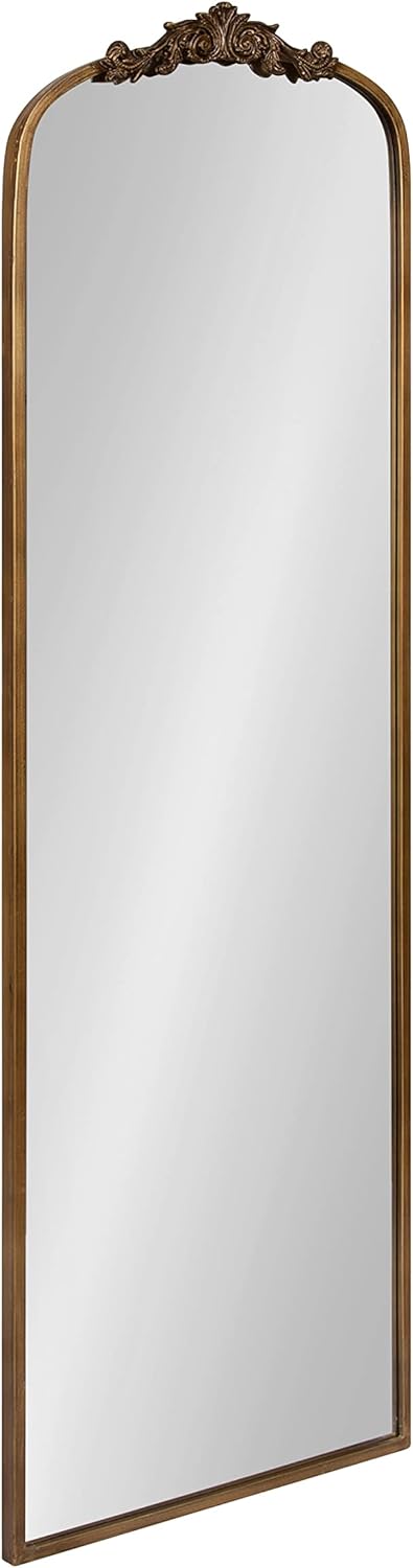 Kate and Laurel Arendahl Glam Arched Vintage Full Length Mirror; 18 x 58; Gold; Traditional Baroque Full Body Wall Mirror with Ornate Garland Inspired Crown