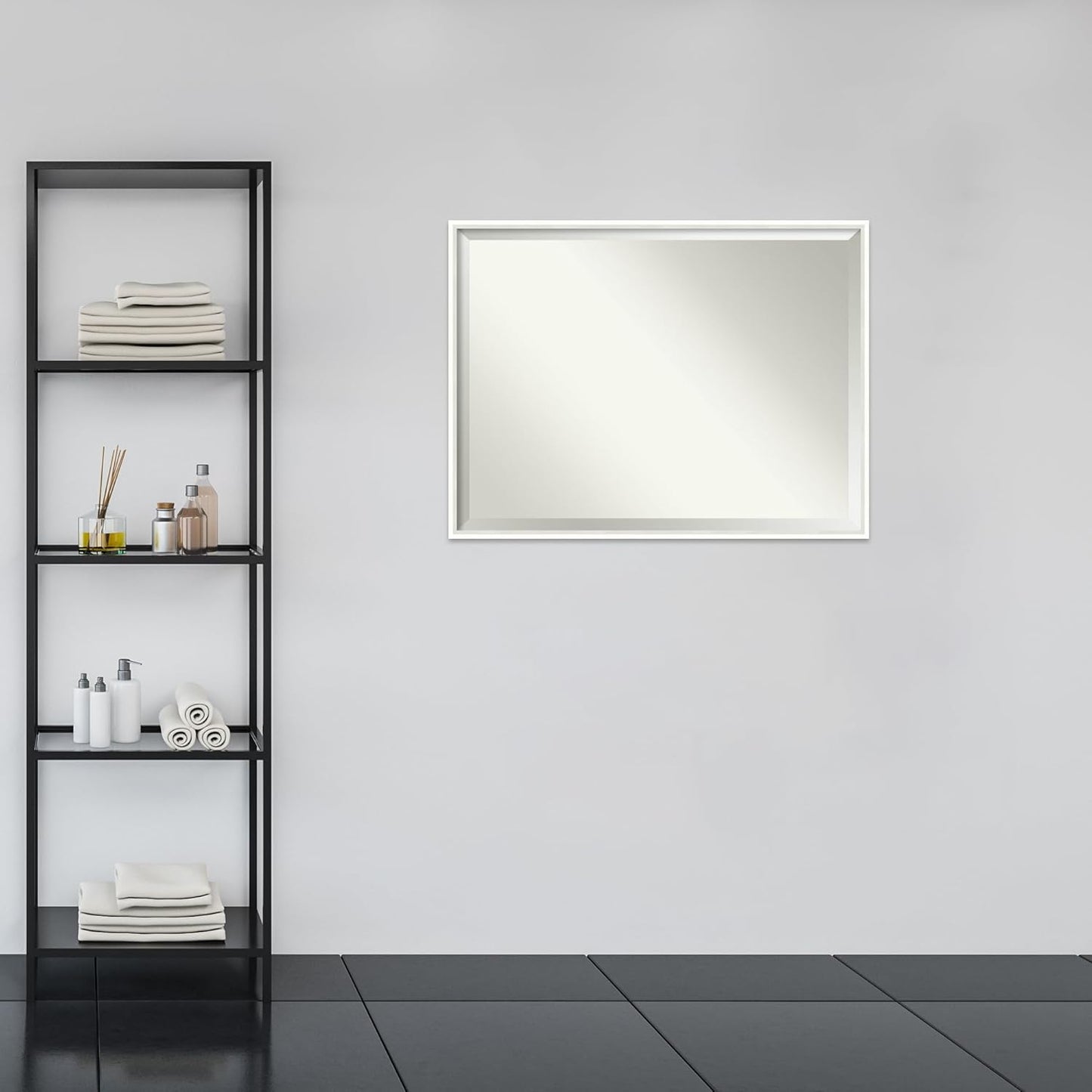 Amanti Art White Bathroom Mirror for Over Sink, 31x41 Lucie White Rectangle Vanity Mirror, X-Large Modern Wood Frame, Hangs Horizonally and Vertically, Bathroom Wall Decor, Beveled Edge from WI, USA