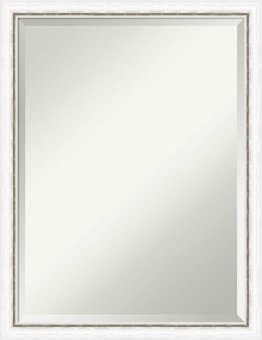 Amanti Art White Bathroom Mirror for Over Sink, 26x20 Morgan White Silver Rectangle Vanity Mirror, Medium Modern Contemporary Wood Frame, Hangs Horizonally and Vertically, Bathroom Wall Decor, Beveled