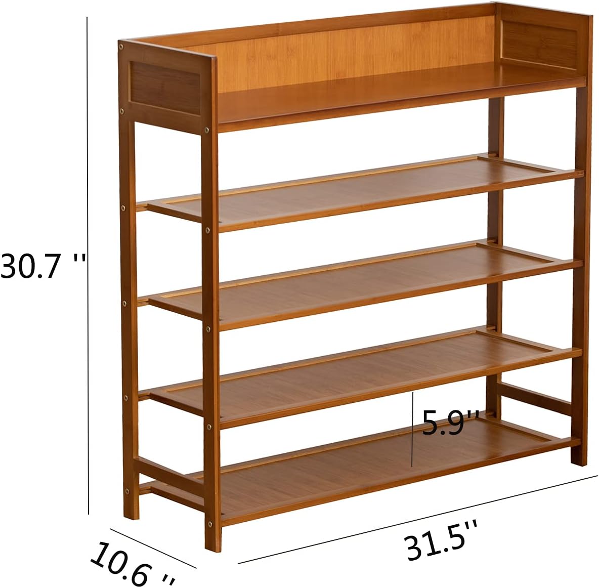 Bamboo Shoe Rack Organizer, 5 Tier Shoe Shelf Storage Organizer, for Entryway, Hallway, and Closet (Brown-31.5)