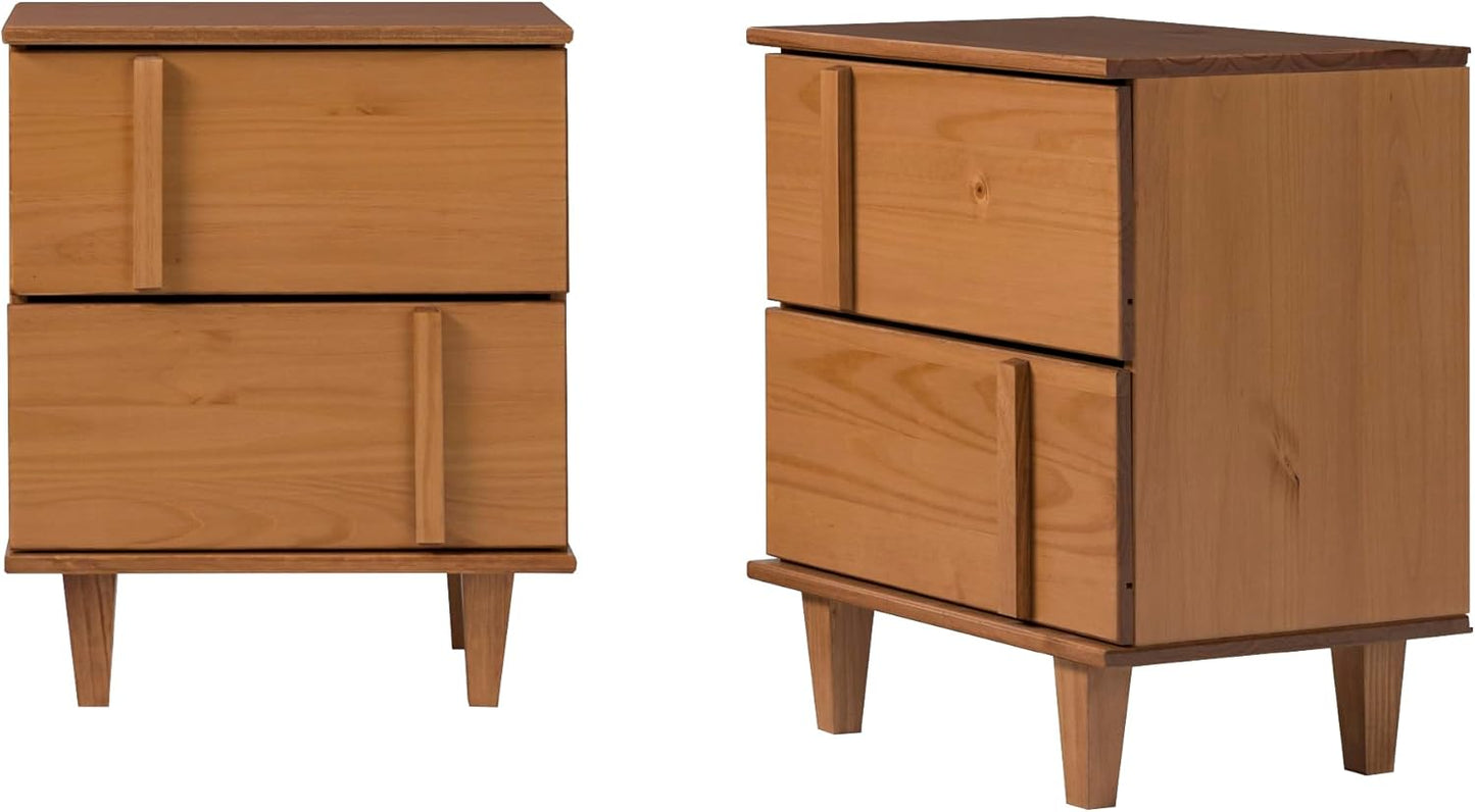 Walker Edison Contemporary 2-Piece Detailed Drawer Solid Wood Nightstands