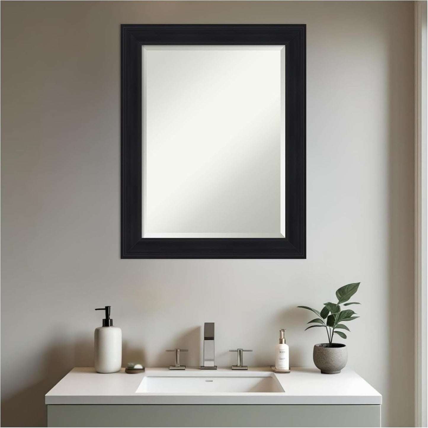 Amanti Art Black Bathroom Mirror for Over Sink, 29x23 Abbey Black Rectangle Vanity Mirror, Medium Traditional Frame, Hangs Horizonally and Vertically, Bathroom Wall Decor, Beveled Edge
