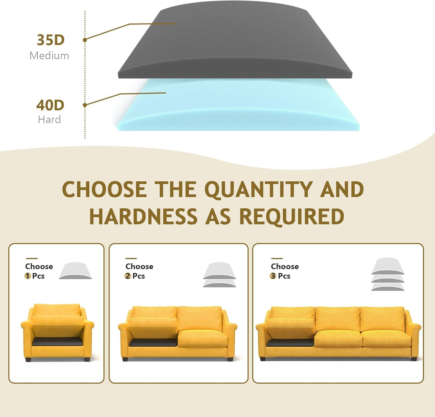 Couch Cushion Support for Sagging Seat Sofa Couch Supports for Sagging Cushions Curved High Density Foam Grey Pack of 1