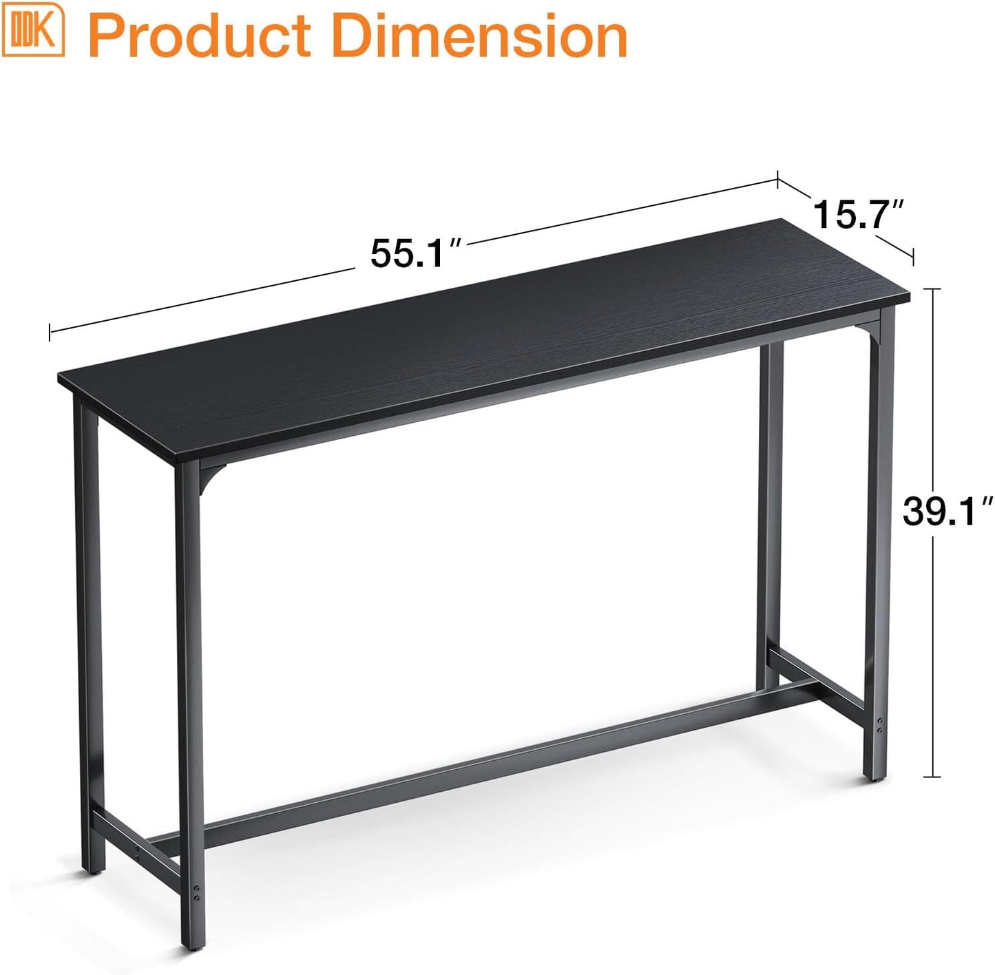 ODK 55 Inch Bar Table, Bar Height Pub Table, Counter Height Bar Table, Rectangular High Top Kitchen & Dining Counter Tables with Sturdy Legs & Easy-to-Clean Top, Indoor use, Black