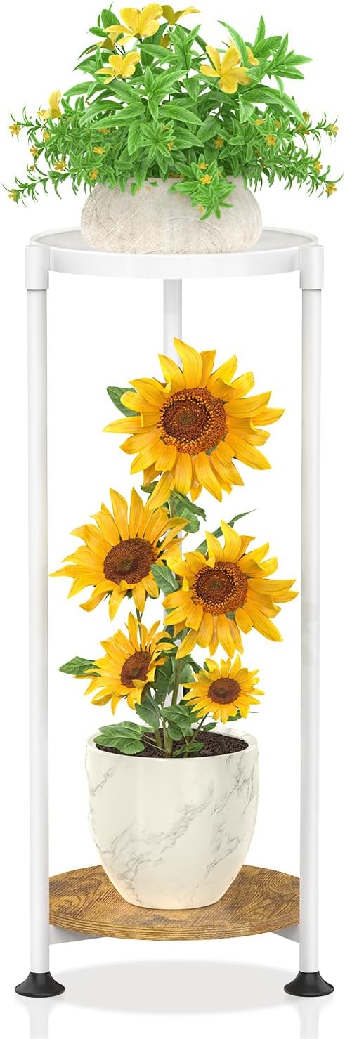 KMOTASUO 2 Tier Plant Stands Indoor, 30 Inch Tall Metal Corner Plant Stand, Modern Flower Shelf Pot Holder Planter Display Rack for Living Room Balcony Patio Garden(White)