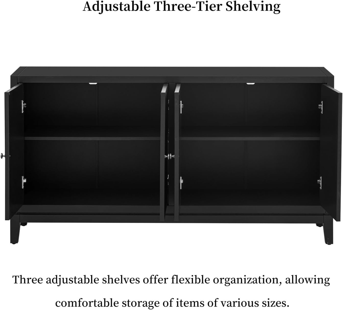 Merax 60" Sideboard Buffet Storage Cabinet with 4 Doors and Adjustable Shelves, Modern Wooden Accent Fluted Credenza Console Table for Kitchen, Study, Dining, Living Room, Coffee Bar, Entryway, Black