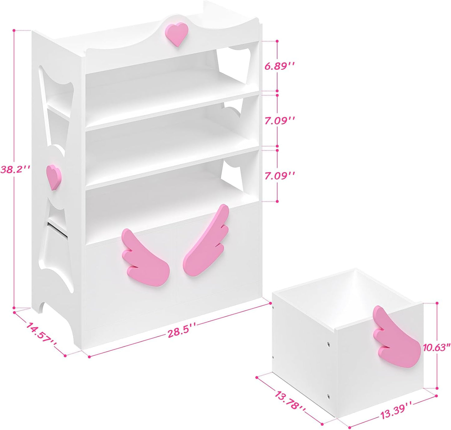 Timy Kids Bookcase 4-Tier Toy Storage Organizer Multifunctional Bookshelf with 2 Movable Drawers Bookcase Toy Storage Cabinet Display Stand for Bedroom