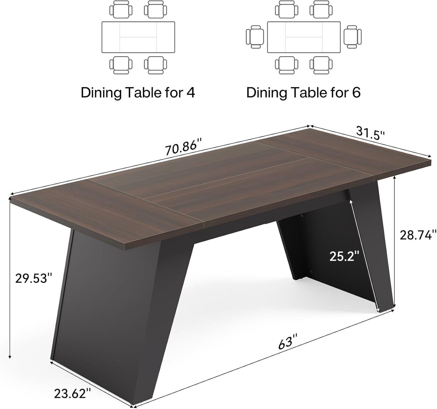LITTLE TREE 71-Inch Dining Table, Rectangular Kitchen Table for 4-6 People, Heavy-Duty Furniture Legs, Multi-Functional Kitchen/Dining/Living Room Furniture, Black