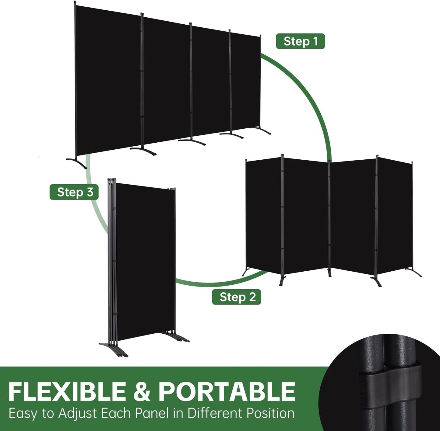 YASRKML Room Divider Folding Privacy Screens, Portable Room Divider Panel 4 Panel Partition Room Dividers Screen, Freestanding Room Partitions and Dividers Fabric Dividers for Room Separation, Black