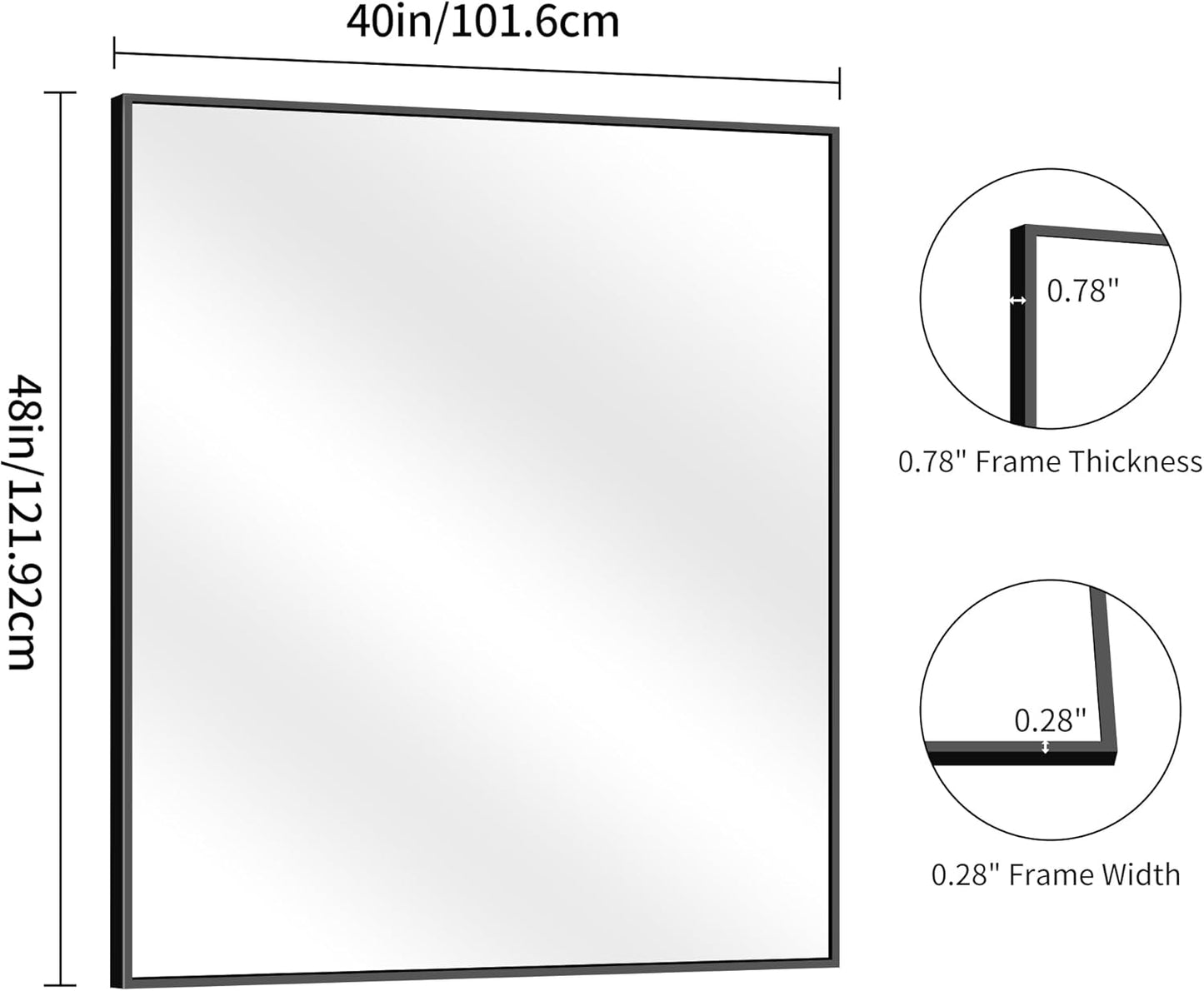 YIROMAN Bathroom Mirror for Wall 48"x40", Large Matte Black Bathroom Mirror with Metal Frame, Rectangular Vanity Mirror with Right Angles, Wall Mirror Hangs Horizontal or Vertical, Shatterproof