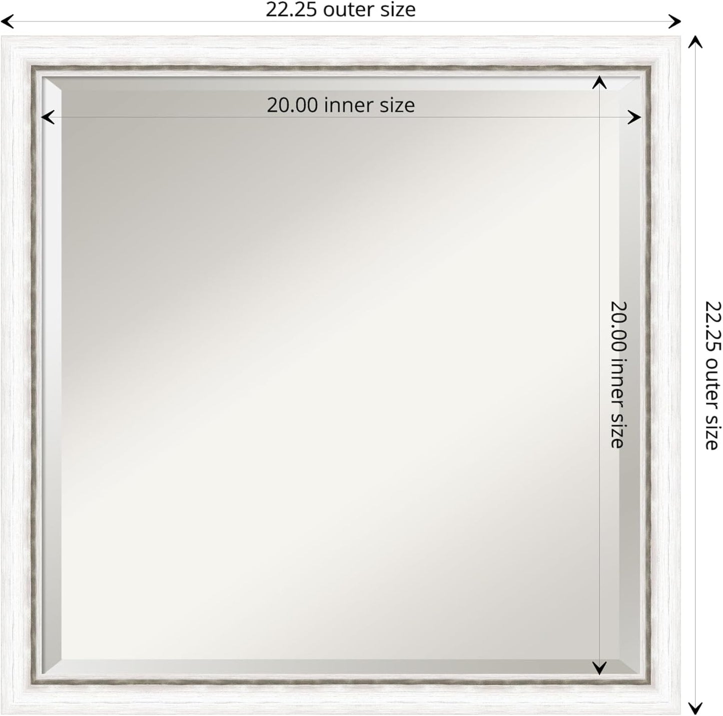Amanti Art White Bathroom Mirror for Over Sink, 22x22 Morgan White Silver Square Vanity Mirror, Medium Modern Contemporary Wood Frame, Hangs Horizonally and Vertically, Bathroom Wall Decor, Beveled