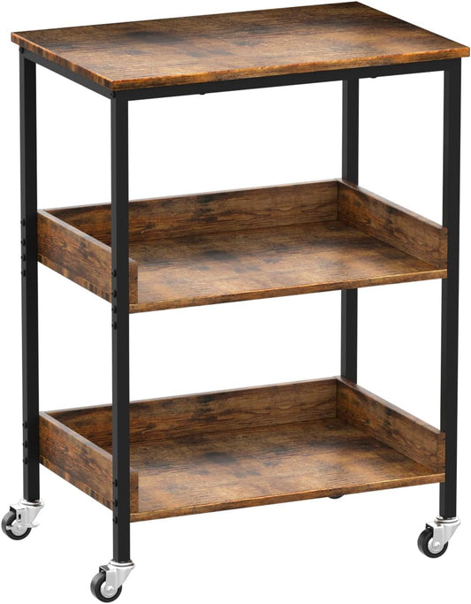 Kitchen Microwave Cart, 3 Tier Rolling Utility Cart on Wheels Coffee Cart, Storage Islands for Living and Kitchen Room