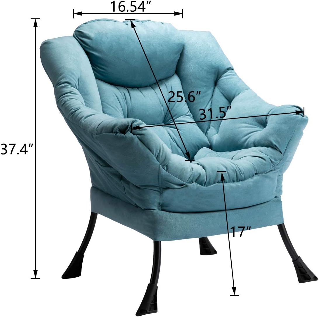 HollyHOME Fabric Large Lazy Chair, Accent Reading Chair, Cozy Lounge Chair with Armrest, Leisure Sofa Chair for Living Room, Bedroom, Dorm, Blue