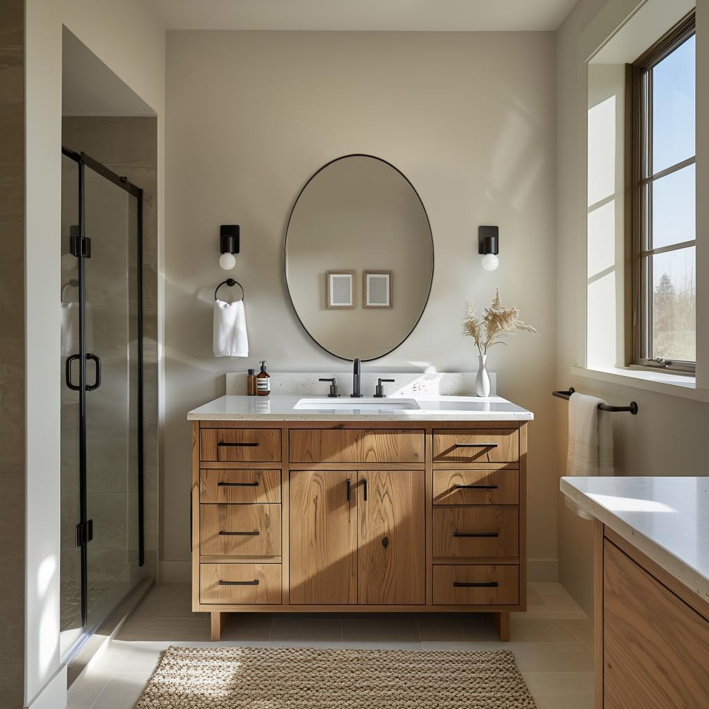 ANDY STAR Bronze 22x30 Oval Bathroom Mirror, Sturdy Stainless Steel Frame, Anti-Scratch Glass, Modern Brushed Bronze Finish, Easy Wall Mount