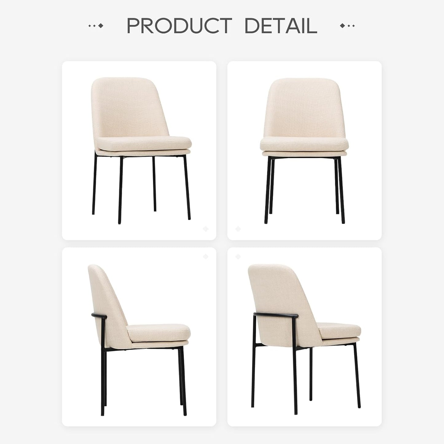COLAMY Dining Chairs Set of 6, Fabric Upholstered Dining Room Chairs Dinner Chair Stylish Kitchen Chairs with Curved Back and Metal Legs, Beige