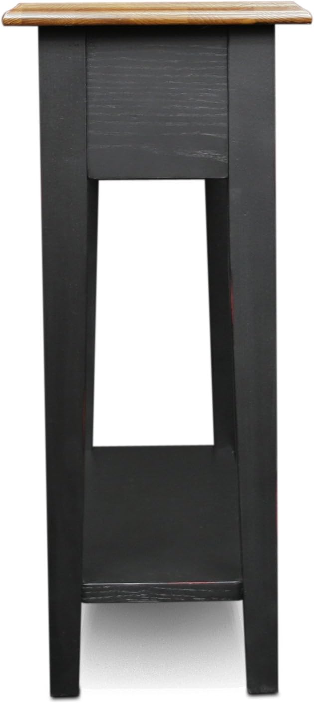 Haven Ridge Narrow Solid Wood Side Table with Drawer and Shelf, Medium Oak Brown and Slate Black, Perfect for Living Rooms, Bedrooms, and Small Spaces – Leick Home, 9017-SL