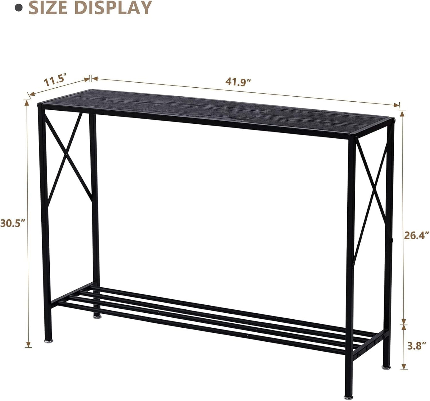 Wimarsbon Console Table,Multifunctional Sofa Side Table with Shelves,Behind Couch TV Tables with Metal Frame,Accent Display Stand for Hallway,Entrance (41.9" 2-Layer Black Frame)