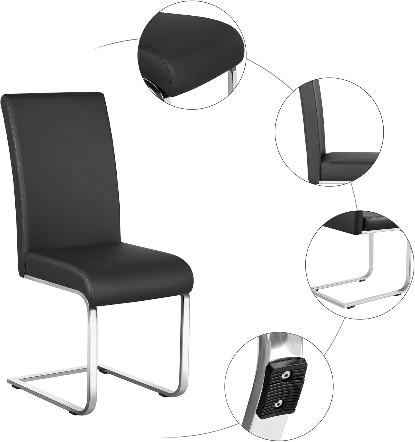 Yaheetech Dining Chairs Set of 4 Modern Faux Leather Upholstered Dining Room Chairs with High Back and Metal Chrome Legs for Kitchen/Living Room/Restaurant, Black