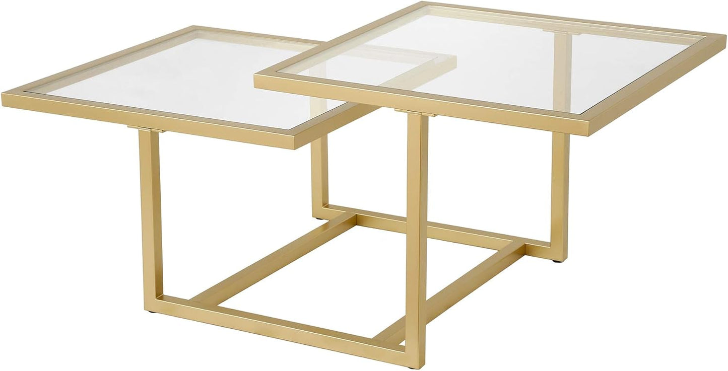 Henn&Hart 43" Wide Square Coffee Table in Brass, Modern coffee tables for living room, studio apartment essentials