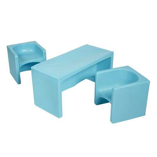 ECR4Kids Tri-Me Table and Cube Chair Set, Multipurpose Furniture, Cyan, 3-Piece