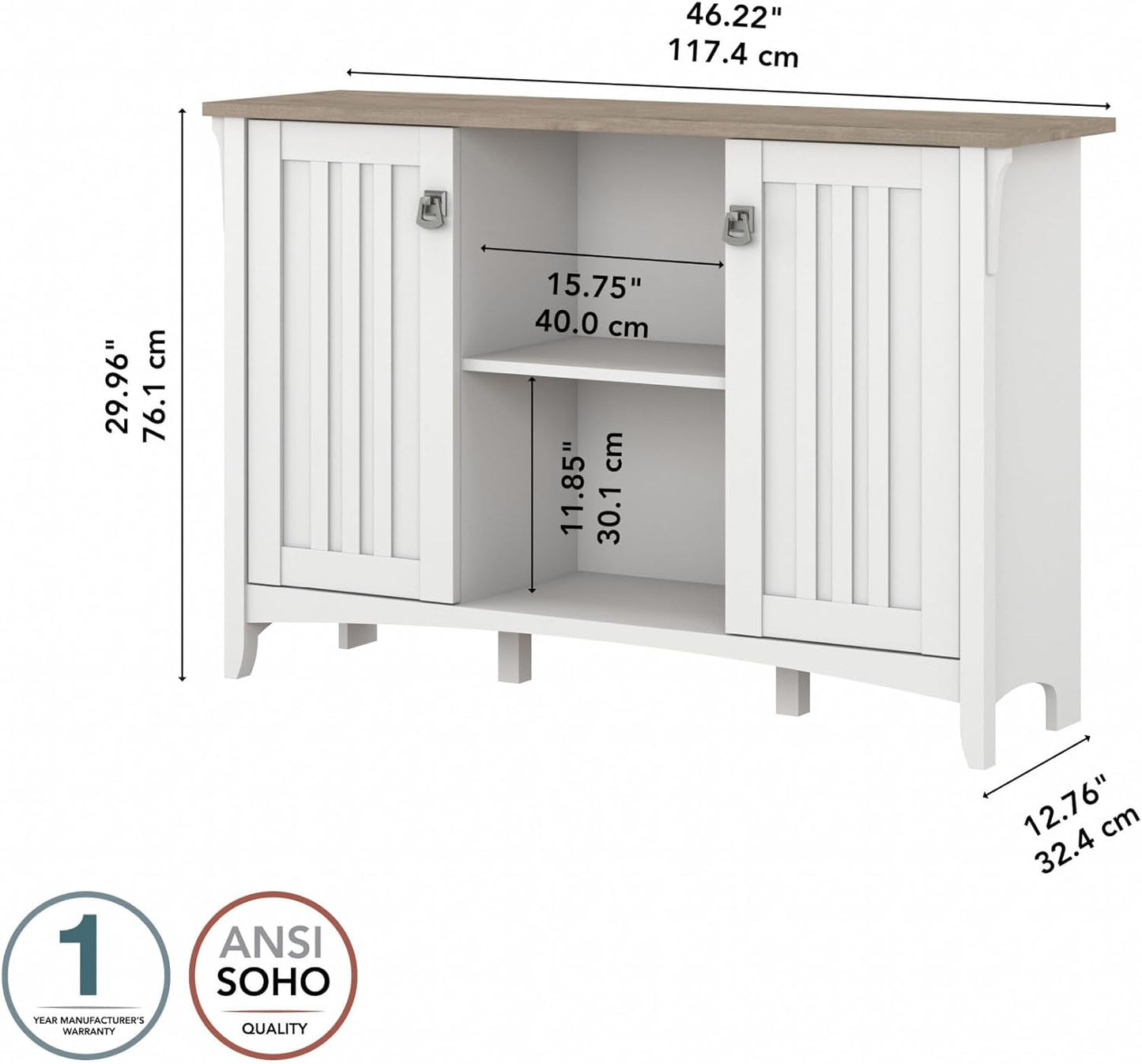 Bush Furniture Salinas Accent Storage Cabinet with Doors in Pure White and Shiplap Gray