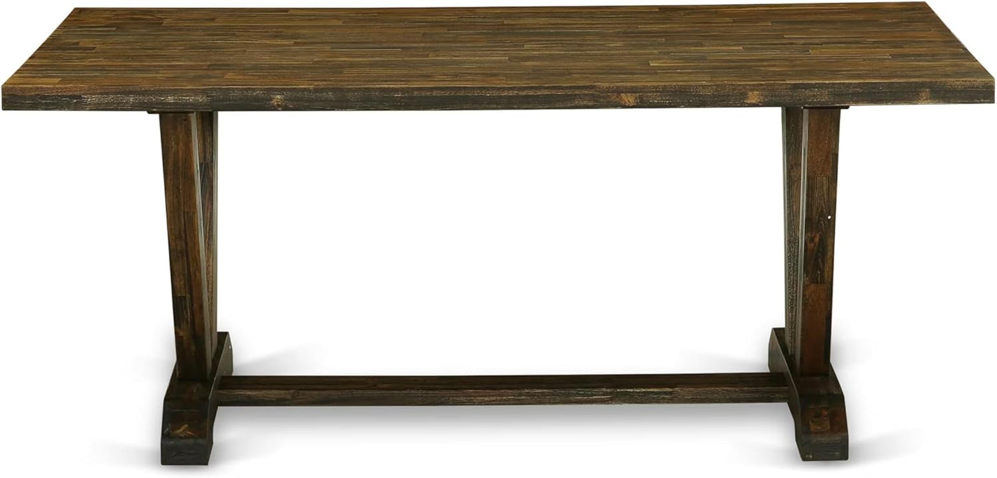 East West Furniture V777MZ716-7 7 Piece Dinette Set Consist of a Rectangle Dining Table with V-Legs and 6 Dark Khaki Linen Fabric Parson Dining Room Chairs, 40x72 Inch, Multi-Color