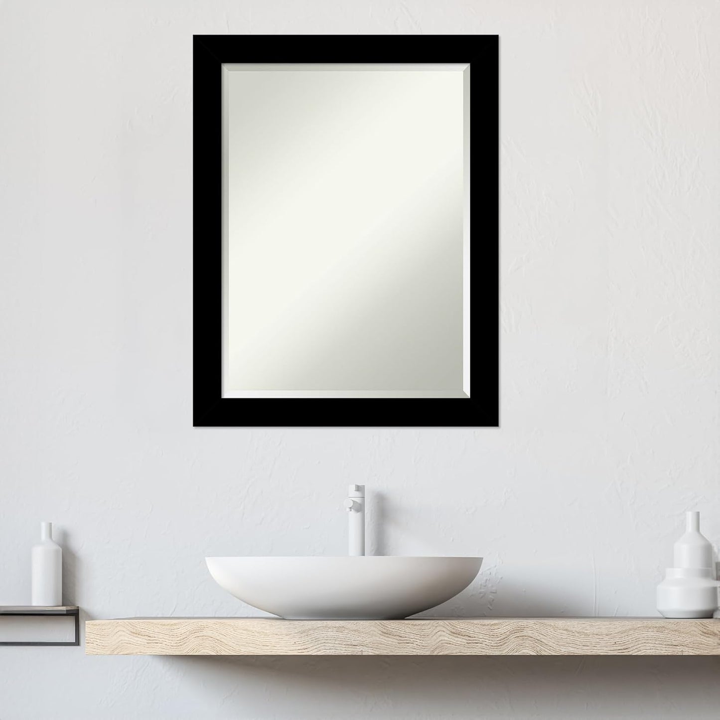 Amanti Art Black Bathroom Mirror for Over Sink, 28x22 Brushed Black Rectangle Vanity Mirror, Medium Modern Contemporary Frame, Hangs Horizonally and Vertically, Bathroom Wall Decor, Beveled Edge
