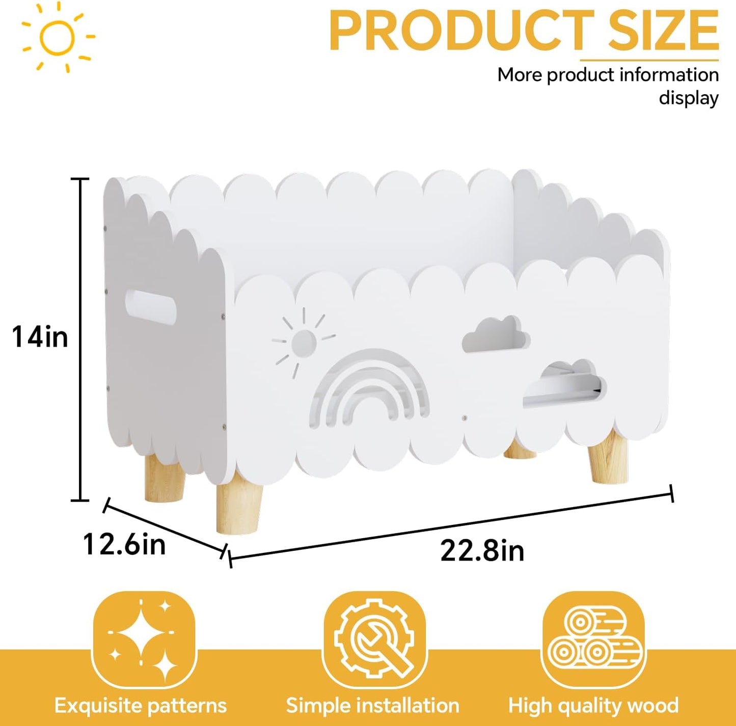 Wood Kids Bookshelf, Montessori Bookshelf, With 2 Adjustable Dividers, Suitable Kids Rooms, Nursery & Classroom, Kids Bookshelf And Toy Storage, Toddler Book Rack, Nursery Book Shelves, (White) big