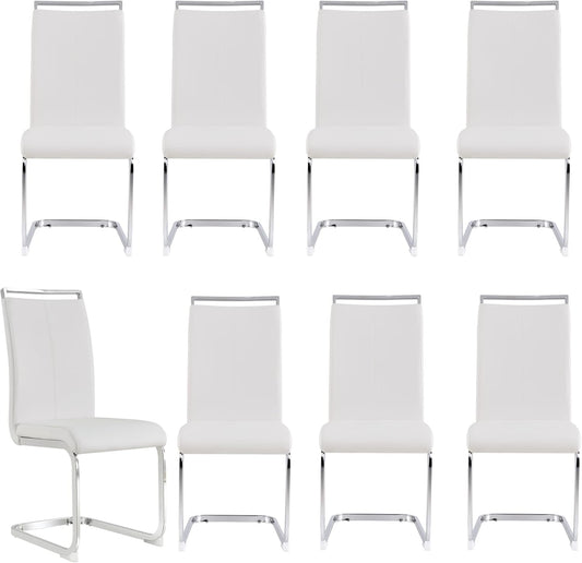 Dining Chairs Set, Kitchen Modern Metal Chairs with Faux Leather Padded Seat High Back and Sturdy Chrome Legs, Chairs for Dining Room (White, Set of 8)