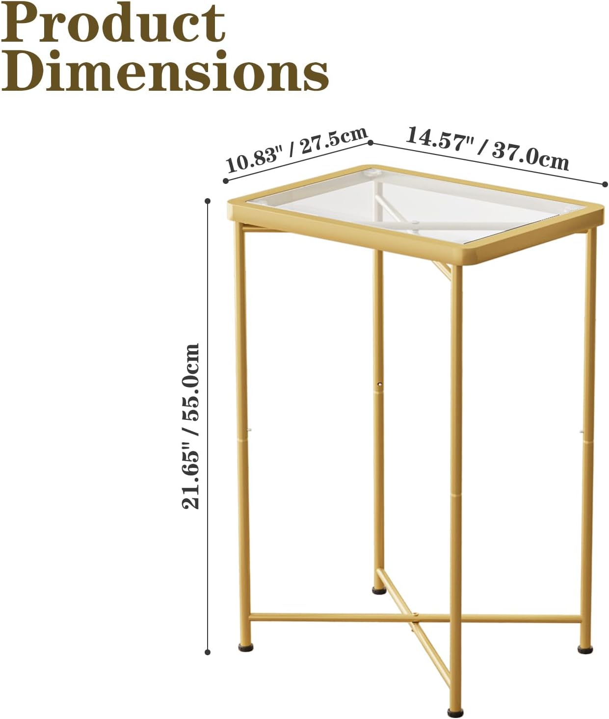 Garden 4 you Small Side Table, Glass End Table, Outdoor Side Table with Metal Frame, Mini Bedside Table for Living Room, Bedroom, Patio, Small Space, Gold