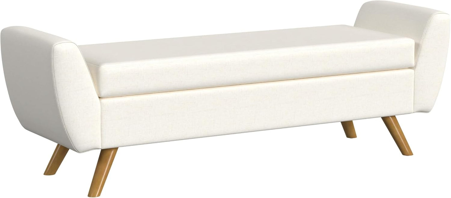 HomePop Modern Storage Bench with Wood Legs |Homepop Home Décor|Bench with Storage for Living Room & Bedroom - Cream Woven