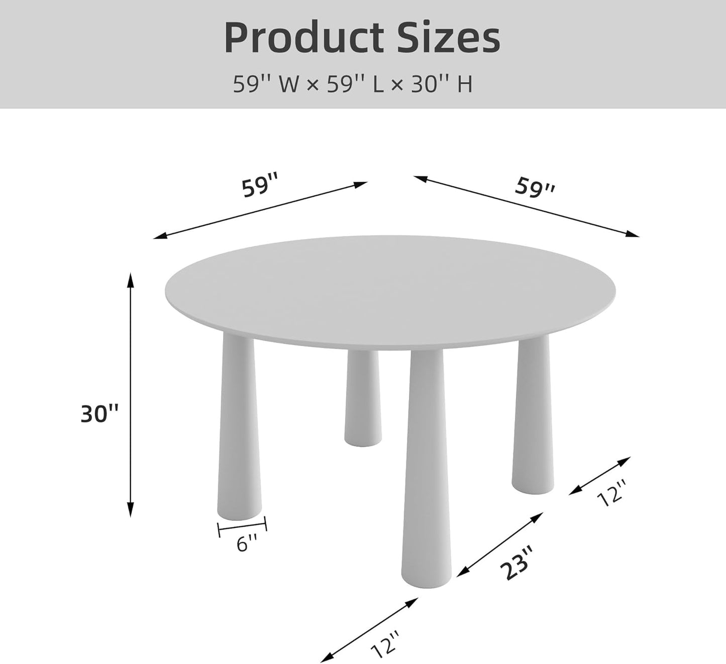 Casaphoria 59" Round Dining Table, Kitchen Table for 6 with Arc-Shaped Edge Top and Cylindrical Legs, Easy Assembly for Living Room, Dining Room, Black