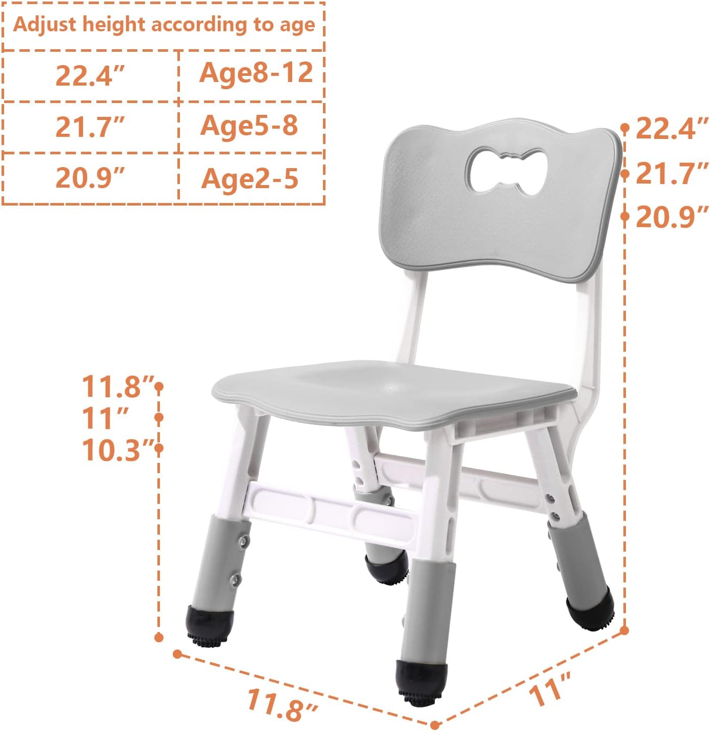4 Piece Kids Chair Set 3 Levels Adjustable Stackable Kids Chairs Ideal for Playrooms, Schools, Daycares and Homes Washable and Easy to Clean Max Weight 220LB(Grey 4Piece Set)