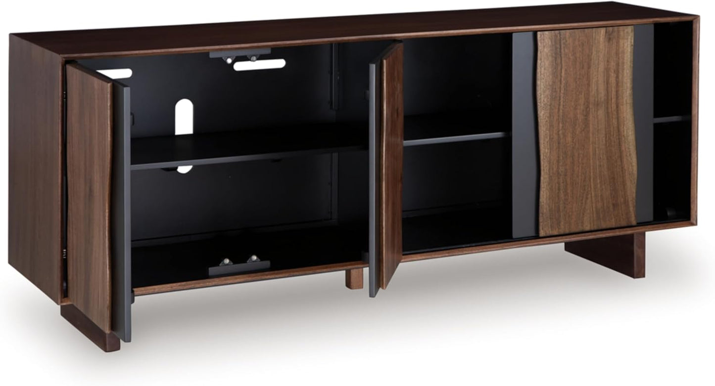 Signature Design by Ashley Welby Casual Soft-Close Accent Cabinet with Shelves and Wire Management, Dark Brown & Black