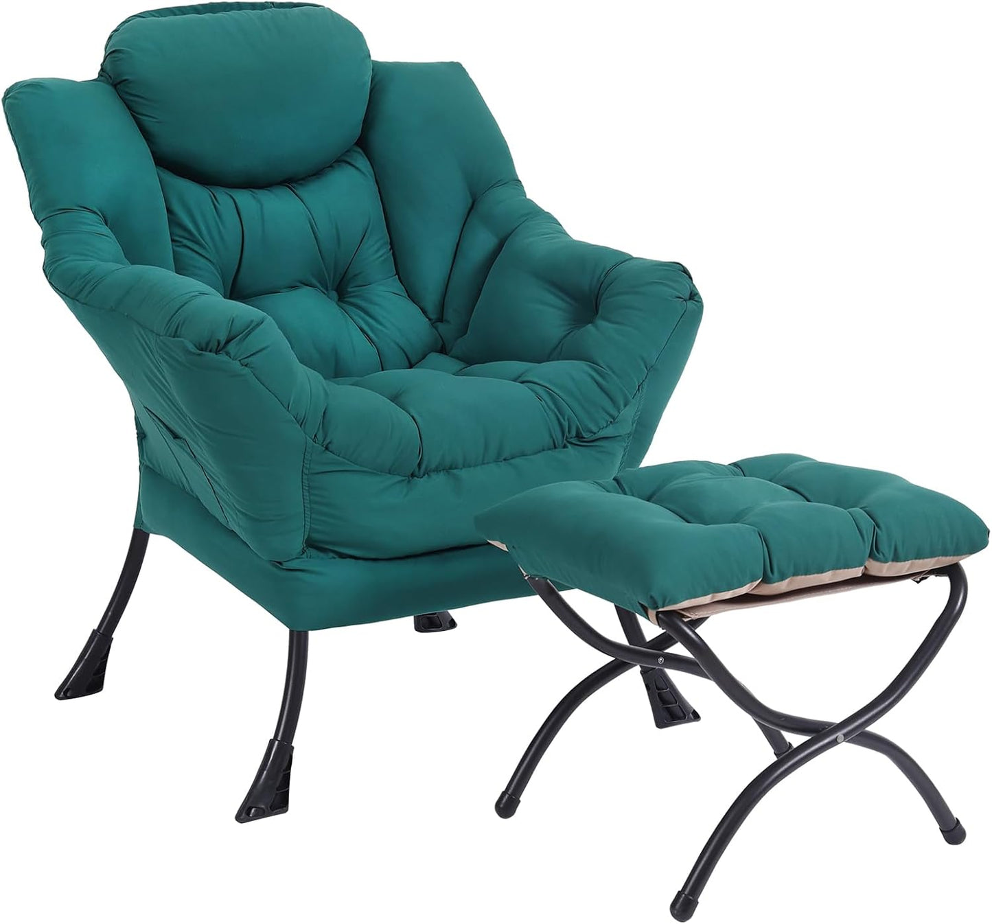 Lazy Chair with Ottoman, Modern Accent Chair Contemporary Lounge Leisure Sofa Chair with Armrests, Reading Chair and Folding Footstool Set for Living Room, Bedroom, Office