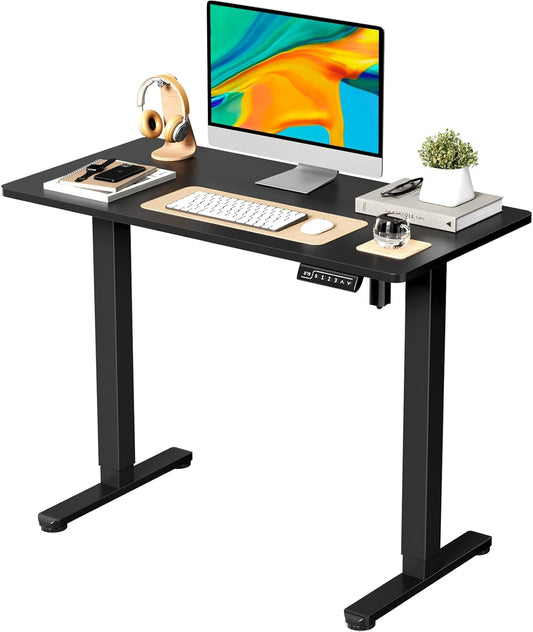 JOY worker Small Electric Standing Desk, 40" x 20" Whole Piece Height Adjustable Desk with Memory Controller, Black Sit to Stand Workstation for Home Office