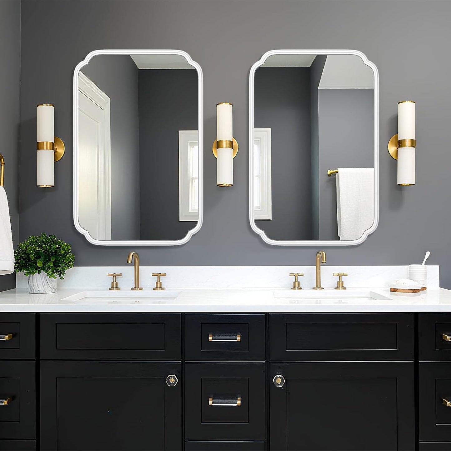 White Bathroom Mirror for Over Sink 24×36 Inch - Multi-Size Durable Iron Frame, Shatterproof Glass, Versatile for Bathroom/Bedroom/Living Room Decor (Horizontal or Vertical Mount)