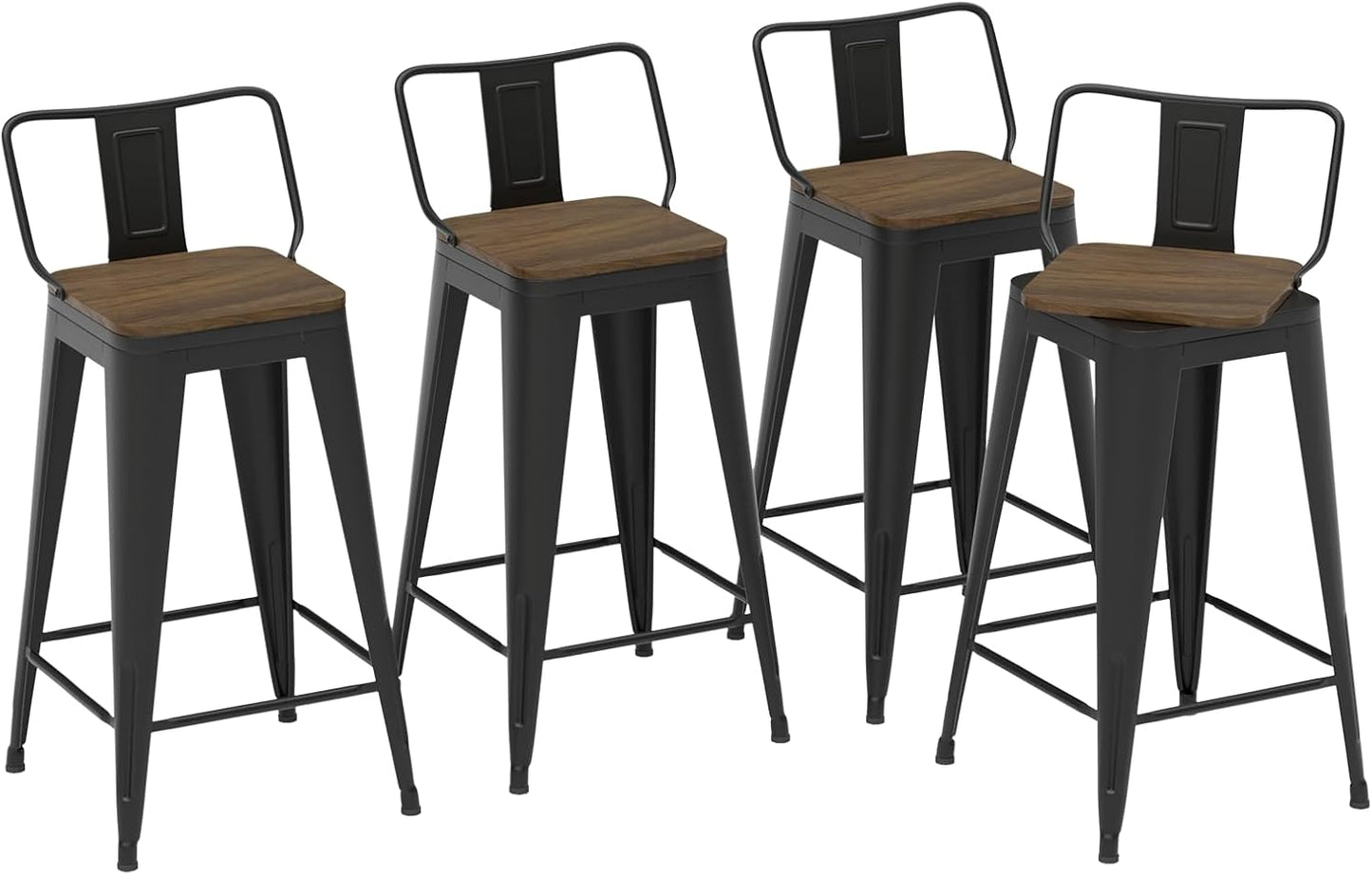 30 Inch Swivel Bar Stools Set of 4, Counter Height Bar Stools with Low Back, Metal Industrial Bar Chairs for Kitchen Island (Matte Black)