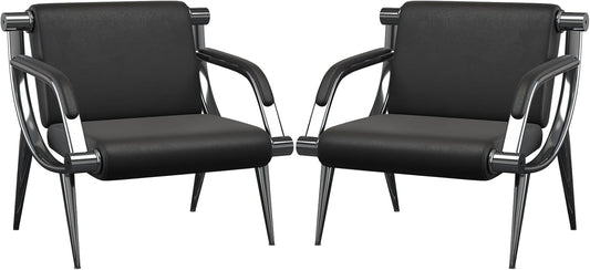 wonline 2Pcs Waiting Room Chair with Armrest Black PU Leather Office Furniture, Office Guest Seating Lobby Conference Reception Chairs for Airport Clinic Hospital Bank Salon Barber(Black)