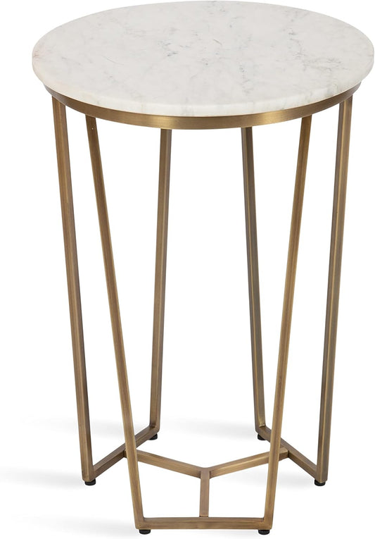 Kate and Laurel Solvay Round Metal and Wood Side Table, 16 x 16 x 24, Walnut and Antique Brass, Mid-Century Modern Bedroom Nightstand Table with Solid Mango Wood Tabletop and Iron Base