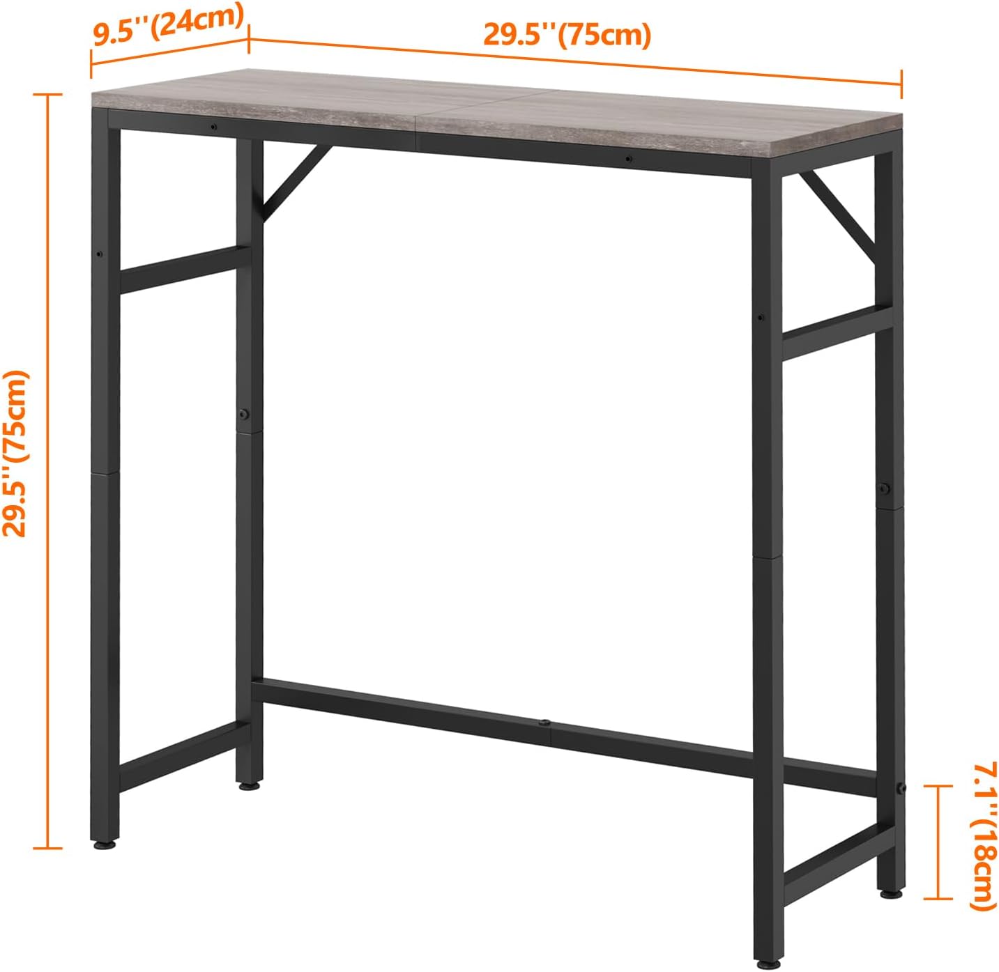Narrow Console Table, 29.5" Small Entryway Table, Sofa Table with 2 Support Bar, Industrial Couch Table, Thin Side Table, Display Tables for Living Room, Hallway, Bedroom, Foyer, Grey