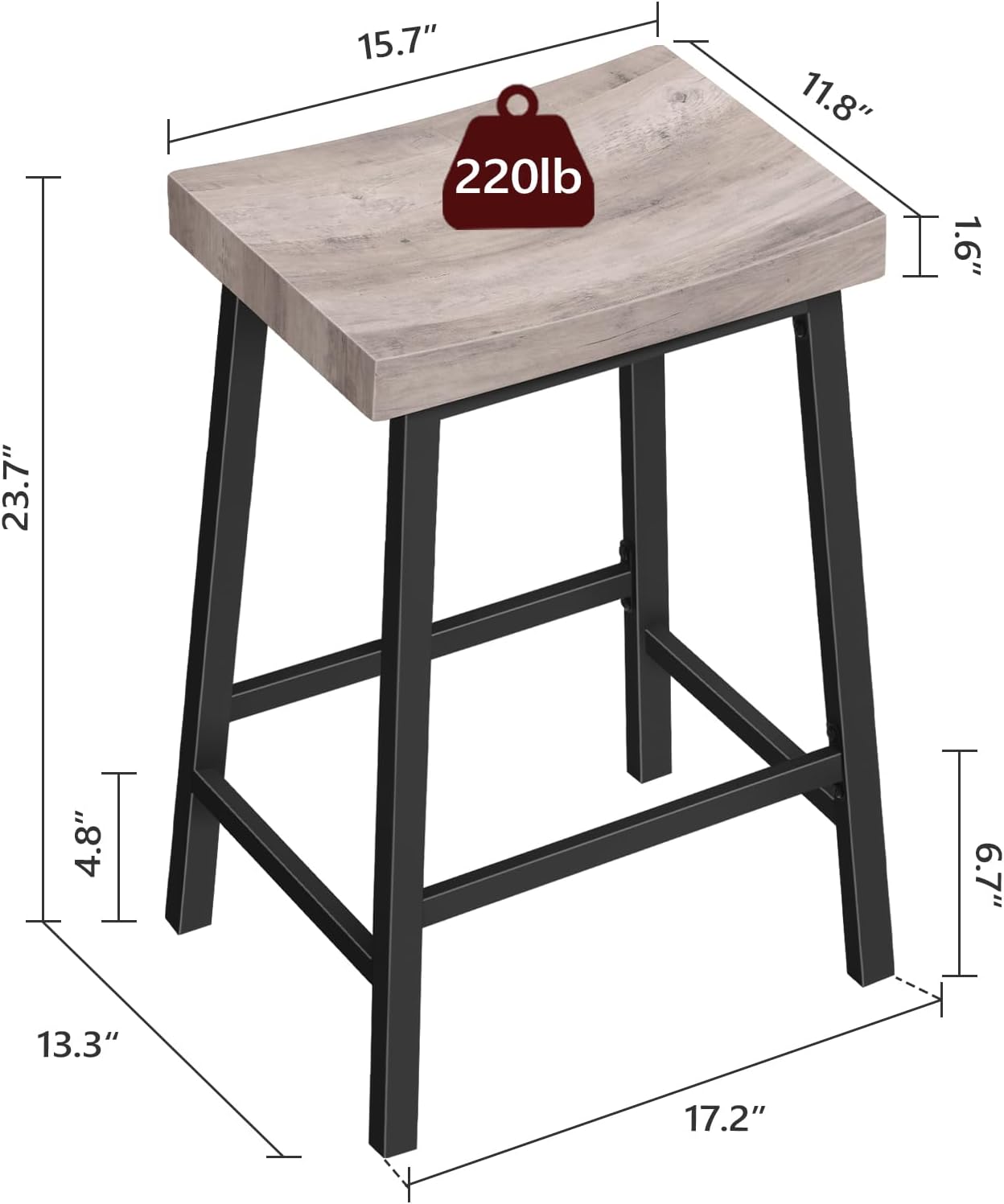 Bar Stools, Counter Height Bar Stools Set of 2, 23.7 Inch Saddle Stools with Footrest, Kitchen Stools, Industrial Style, for Dining Room, Counter, Bar, Greige BAHG0801