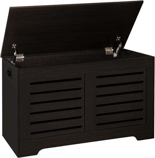 DINZI LVJ Storage Chest, Flip-Top Wooden Toy Box with 2 Safety Hinges, Entryway Shoe Storage Bench, Sturdy Large Storage Trunk for Living Room, Bedroom, Easy Assembly, Espresso