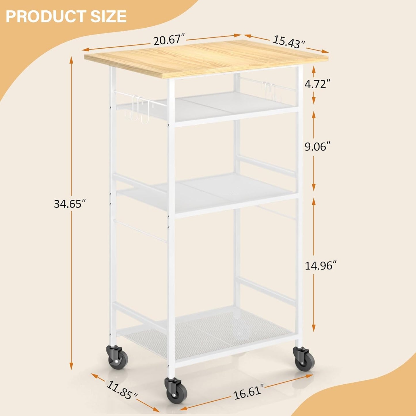 Rolling Kitchen Microwave Cart, 4 Tier Microwave Table Stand with Storage, Kitchen Storage Rack on Wheels, Coffee Station Cart Rack Shelf Organizer for Living Room Office, Balcony
