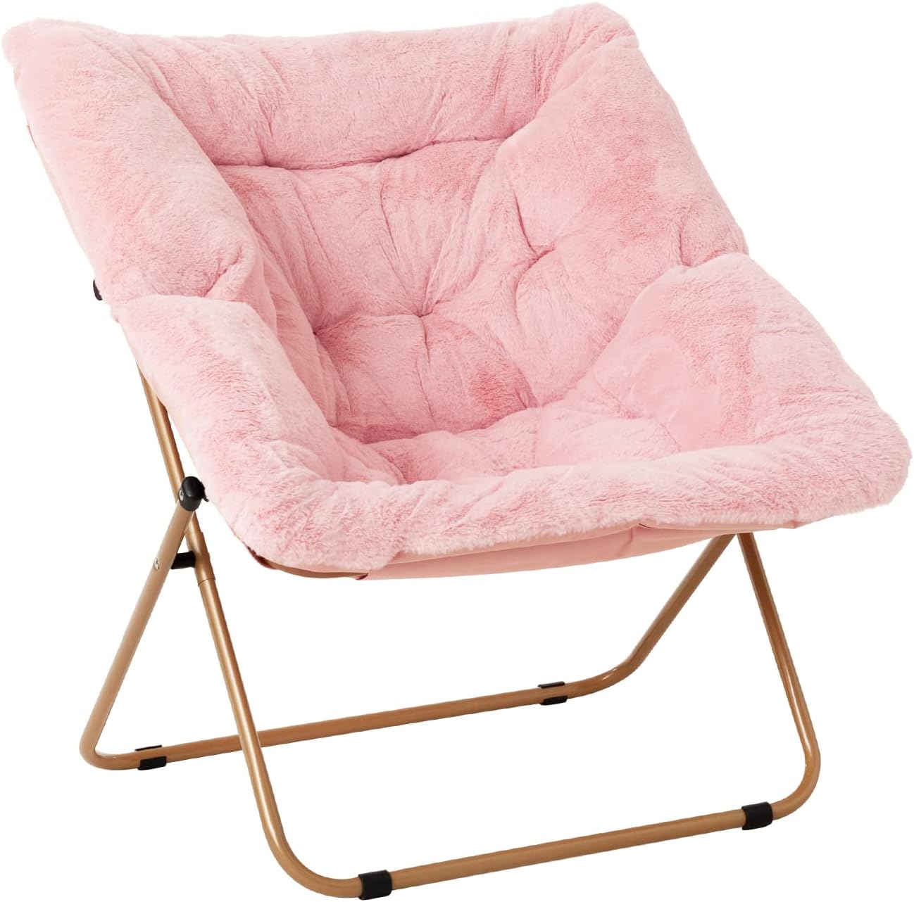 Tiita Comfy Folded Chair, Soft Faux Fur Oversized Folding Accent Chair, Lounge Lazy Chair for Kids Teens Adults, Metal Frame Moon Chair for Bedroom, Living Room, Dorm Rooms, X-Large Pink