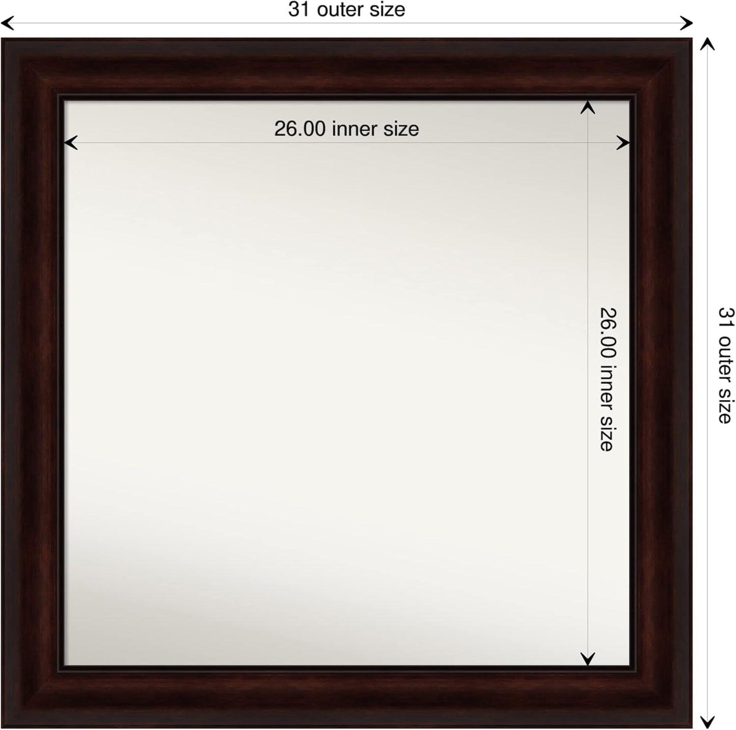 Amanti Art Silver Bathroom Mirror for Over Sink, 30x30 Classic Honey Silver Square Vanity Mirror, Large Casual Frame, Hangs Horizonally and Vertically, Bathroom Wall Decor, Non-Beveled Edge